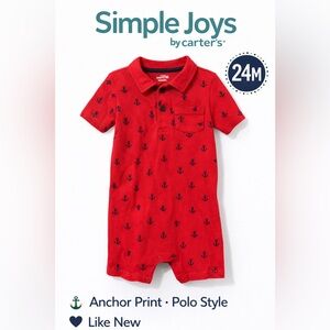 DONATED: Simple Joys by Carter’s Anchor Polo Romper – 24M | Red Anchor Print
